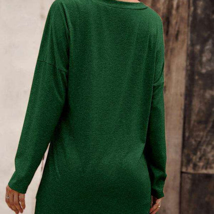 Elegant V Neck Longline Tee with Side Slits - Women's Essential Casual Wear - Très Elite