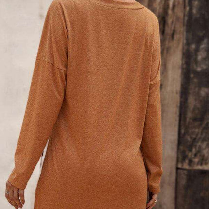 Elegant V Neck Longline Tee with Side Slits - Women's Essential Casual Wear - Très Elite