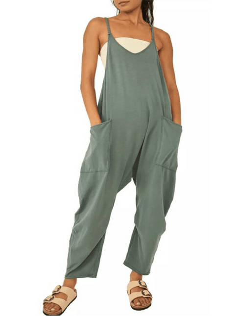 Elegant V-Neck Utility Jumpsuit with Handy Pockets: A Must-Have for Women