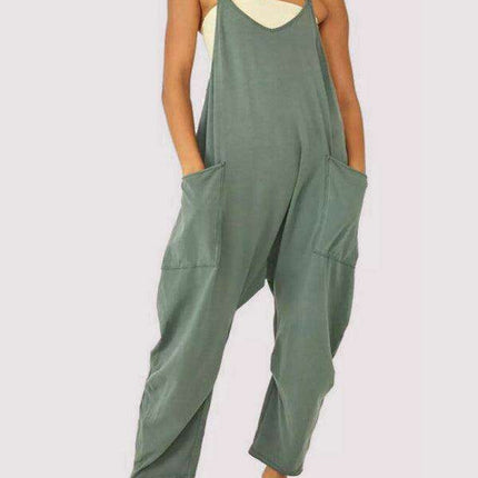 Elegant V-Neck Utility Jumpsuit with Handy Pockets: A Must-Have for Women
