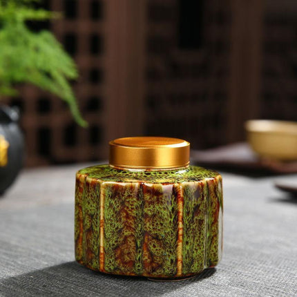 Elegant Vintage Chinese Ceramic Tea Storage Caddies - Set of 2 in Green & Black- Très Elite- Très Elite