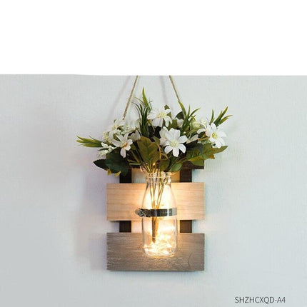 Elegant Wall-Mounted Hydroponic Planter with Scindapsus in Glass and Wood