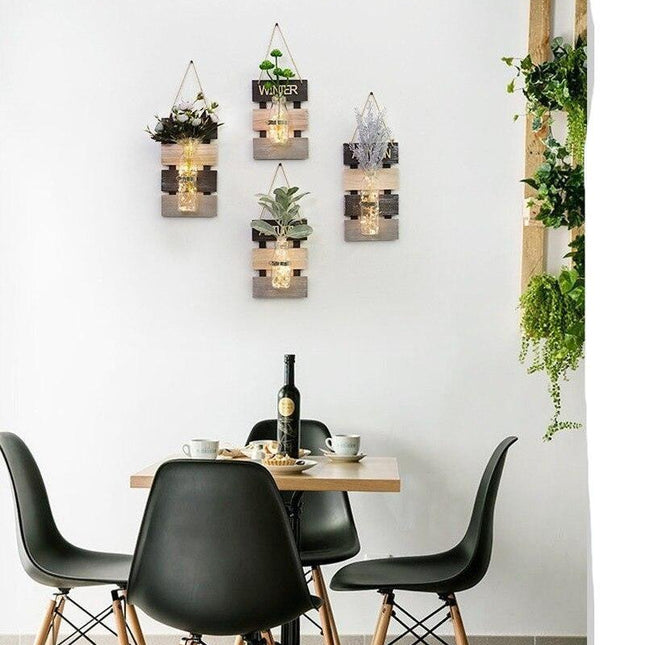 Elegant Wall-Mounted Hydroponic Planter with Scindapsus in Glass and Wood