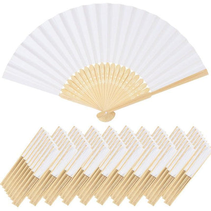 Elegant White Bamboo Handheld Fans - Premium Paper Fans Set for Weddings and Events - Très Elite