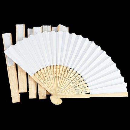 Elegant White Bamboo Handheld Fans - Premium Paper Fans Set for Weddings and Events - Très Elite
