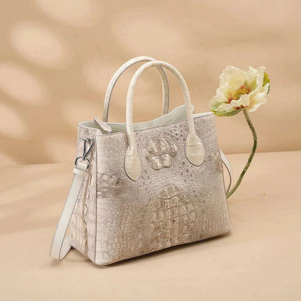 Elegant White Crocodile Leather Tote - Luxurious Handbag with Ample Space for Women - Très Elite