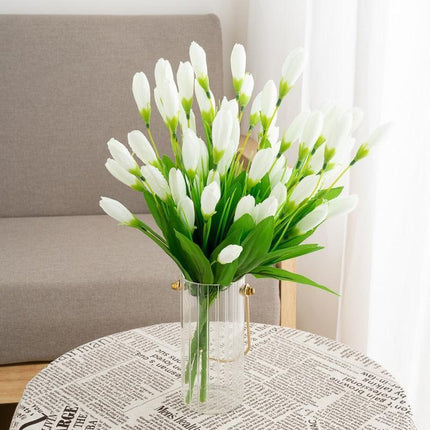 Elegant White Mini Tulip Silk Flower Bouquet - 21 Lifelike Stems for Stunning Arrangements..