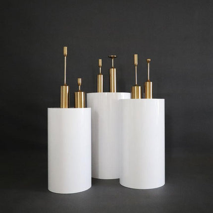 Elegant White and Gold Cylinder Display Pedestals Set - Très Elite