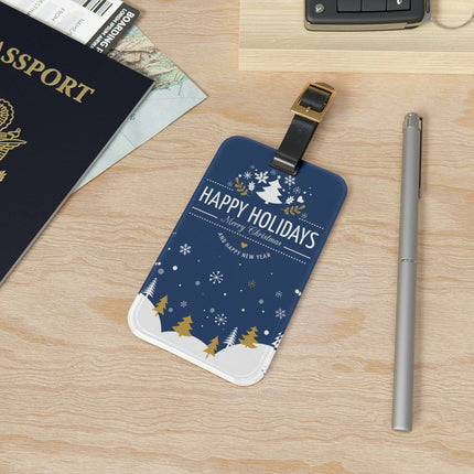 Elegant Winter Journey Luggage Tag: Stylish Acrylic & Leather Accessory for Your Travels - Très Elite