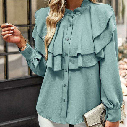 Elegant Women's Ruffle-Collared Button-Up Blouse - Très Elite