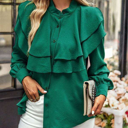 Elegant Women's Ruffle-Collared Button-Up Blouse - Très Elite