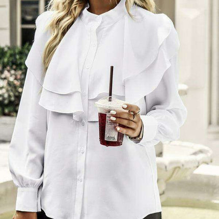 Elegant Women's Ruffle-Collared Button-Up Blouse - Très Elite