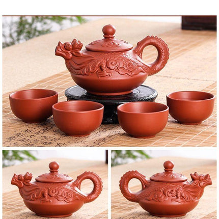 Elegant Yixing Dragon Purple Clay Tea Set - A Tribute to Traditional Kung Fu Tea Craftsmanship - Très Elite