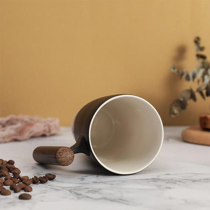 Elegant Zen Ceramic Mug Set with Wooden Handle & Infuser Lid - Ideal for Tea & Coffee Enthusiasts