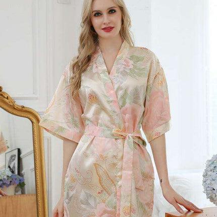 Elysian | Elegant Floral Kimono Robe & Lounge Set for Women - Luxurious Polyester Comfort