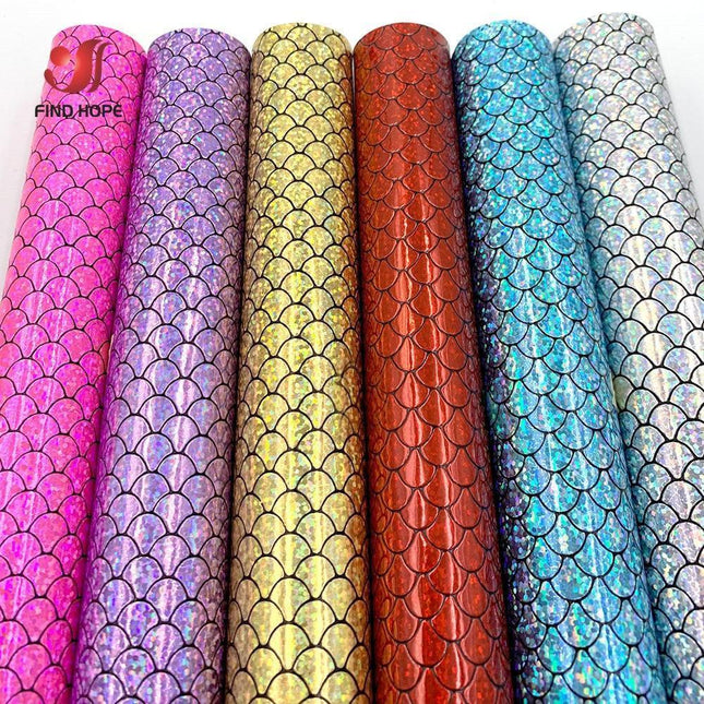 Enchanted Holographic Mermaid Scale PU Faux Leather for Creative DIY Crafts