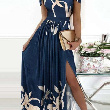 Enchanting Elegance: Women's V-Neck Printed Maxi Dress