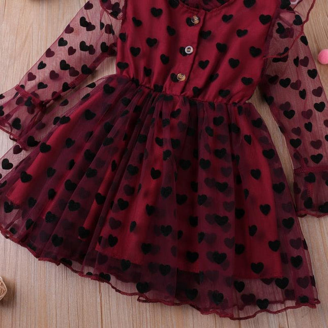 Enchanting Heart-Print Princess Dress with Breezy Mesh Fabric - Spring & Summer Collection (2-6Y)