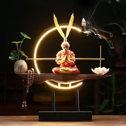 Epic Saga: Sūn Wùkōng vs. Buddha Zen Ceramic Light and Incense Sculpture - Enchanting Asian Home Decor