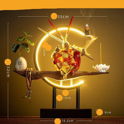 Epic Saga: Sūn Wùkōng vs. Buddha Zen Ceramic Light and Incense Sculpture - Enchanting Asian Home Decor