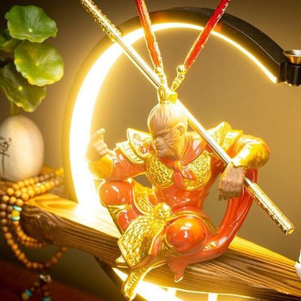 Epic Saga: Sūn Wùkōng vs. Buddha Zen Ceramic Light and Incense Sculpture - Enchanting Asian Home Decor