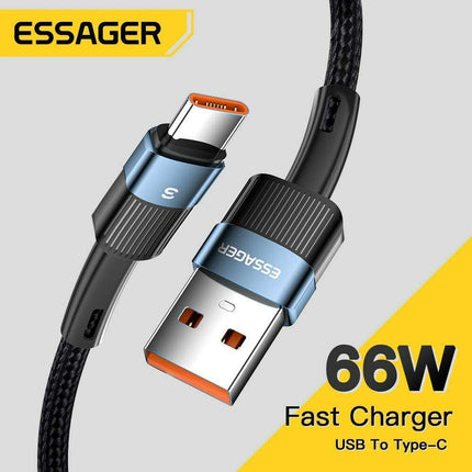 Essager 6A USB-C Charging Cable - Fast Data Transfer & Quick Power Delivery for Huawei P40 Pro, Samsung S21 Ultra, Poco - 66W Rapid Charger - Très Elite