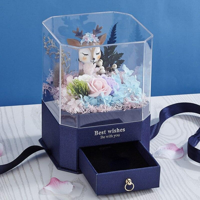 Eternal Elegance Deer Jewelry Box - Handcrafted Rose Keepsake Chest