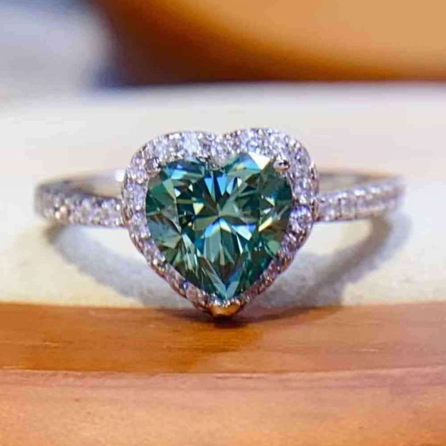 Eternal Elegance Heart-Shaped Moissanite Ring with Sparkling Zircon Accents in Platinum-Plated Silver