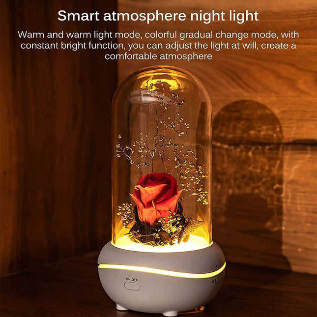 Eternal Elegance LED Rose Dome with Aromatherapy and USB Power - Captivating Floral Accent Light - Timeless Botanical Experience - Preserved Rose Delight