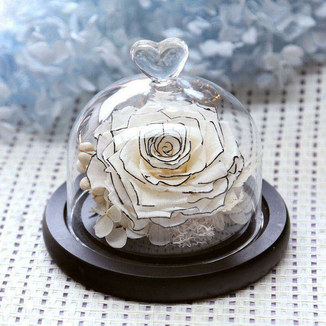 Eternal Elegance: Preserved Rose in Glass Dome with Opulent Gold Accents