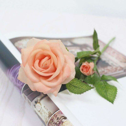 Eternal Elegance: Stunning Handcrafted Faux Latex Rose Branch for Timeless Décor..