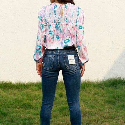 Ethereal Blossom Sheer Sleeve Blouse