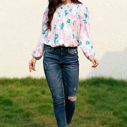 Ethereal Blossom Sheer Sleeve Blouse