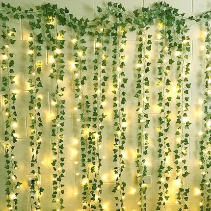 Ethereal Vine Wonderland: Premium Faux Rattan Garland with LED Illuminated Leaves - Très Elite