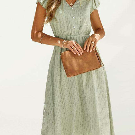 Euro-American V-Neck Cotton Dress with Waist Tie - Elevate Your Spring-Summer Style - Très Elite