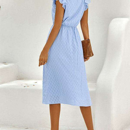 Euro-American V-Neck Cotton Dress with Waist Tie - Elevate Your Spring-Summer Style - Très Elite