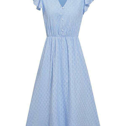 Euro-American V-Neck Cotton Dress with Waist Tie - Elevate Your Spring-Summer Style - Très Elite