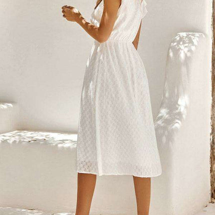 Euro-American V-Neck Cotton Dress with Waist Tie - Elevate Your Spring-Summer Style - Très Elite