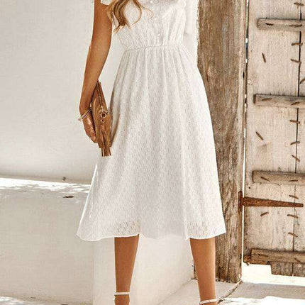Euro-American V-Neck Cotton Dress with Waist Tie - Elevate Your Spring-Summer Style - Très Elite
