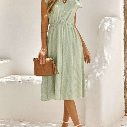 Euro-American V-Neck Cotton Dress with Waist Tie - Elevate Your Spring-Summer Style - Très Elite