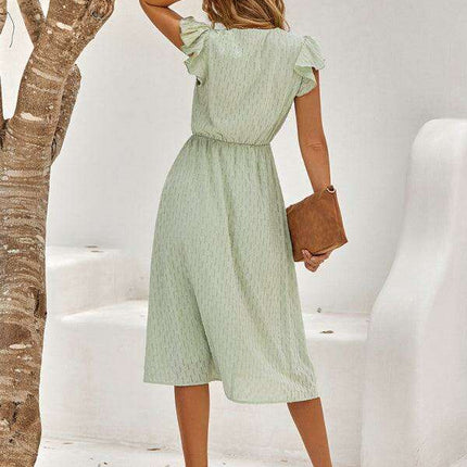 Euro-American V-Neck Cotton Dress with Waist Tie - Elevate Your Spring-Summer Style - Très Elite