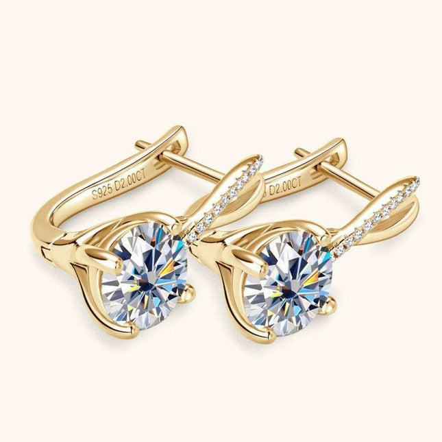 Exquisite 4 Carat Moissanite and Zircon Sterling Silver Earrings with Elegant Gold and Platinum Finish