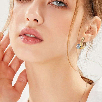 Exquisite 4 Carat Moissanite and Zircon Sterling Silver Earrings with Elegant Gold and Platinum Finish