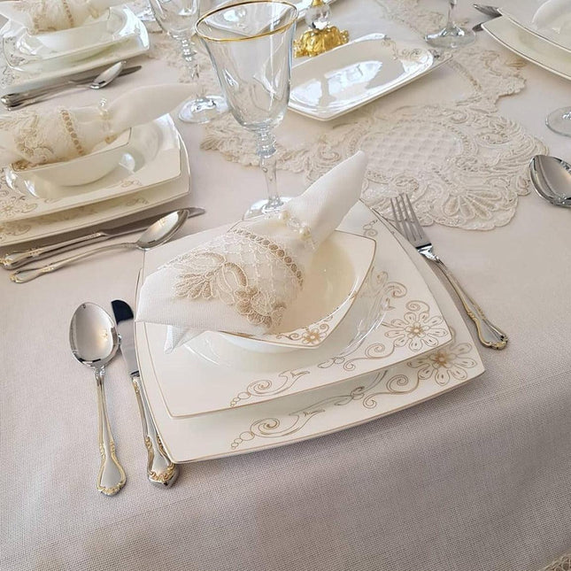 Exquisite French Lace Dining Ensemble for 12 with Complete 26-Piece Tableware Collection