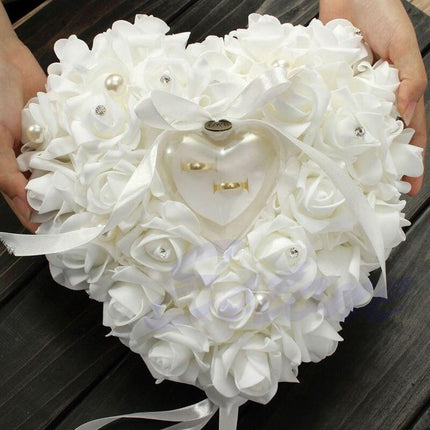 Exquisite Ivory Satin Ring Holder Pillow with Crystal Accents for a Dreamy Wedding Ceremony - Très Elite