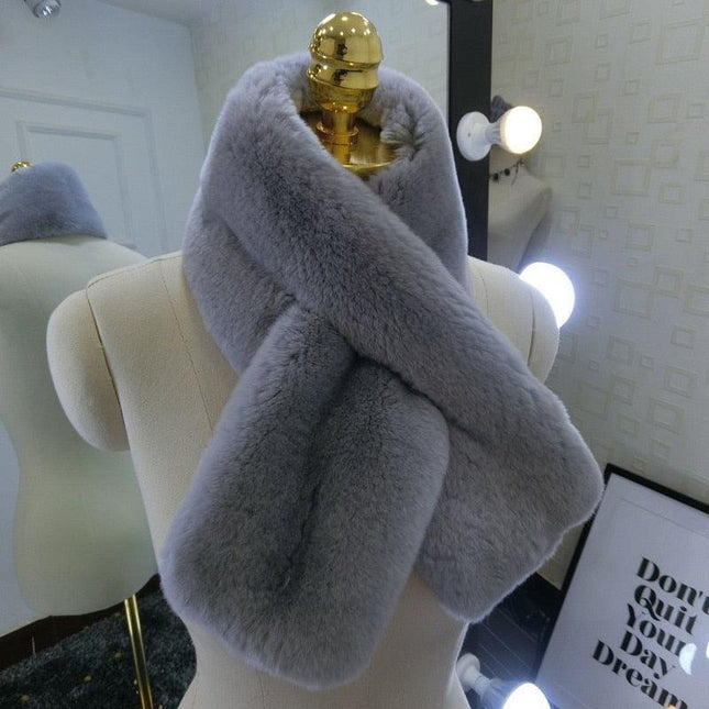 Exquisite Rex Rabbit Fur and Leather Korean Winter Wrap