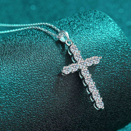 Exquisite Sterling Silver Cross Necklace with Lab Grown Diamond & Rhodium Finish - A Classic Emblem of Refinement - Très Elite