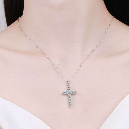 Exquisite Sterling Silver Cross Necklace with Lab Grown Diamond & Rhodium Finish - A Classic Emblem of Refinement - Très Elite