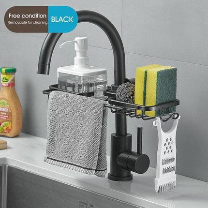 Faucet-Mounted Kitchen Storage Solution with Shelf