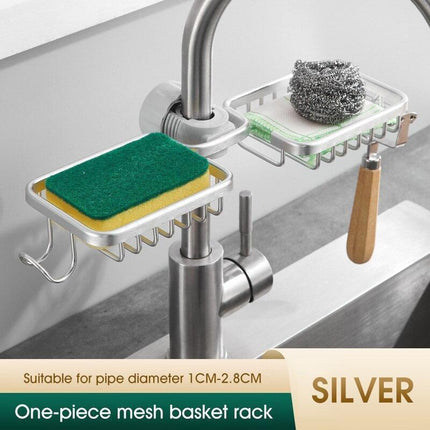 Faucet-Mounted Kitchen Storage Solution with Shelf